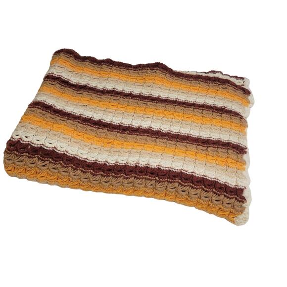 Handmade Afghan Throw Blanket Striped Fall Inspired 3x4 1/2 - Picture 1 of 8